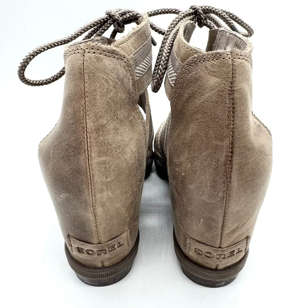 Sorel Joanie II Lace Up Open Toe Comfort Wedge Sandal Taupe Tan Womens‎ Size 11